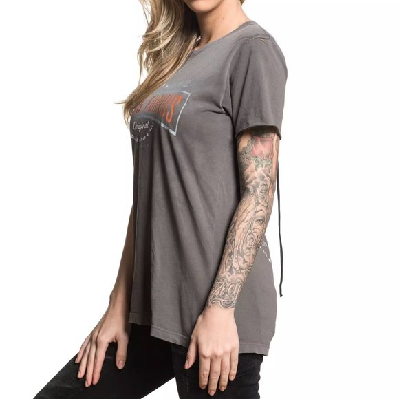 AFFLICTION Women's T-Shirt S/S MOTOR PARTS Tee Bik - Picture 9 of 11